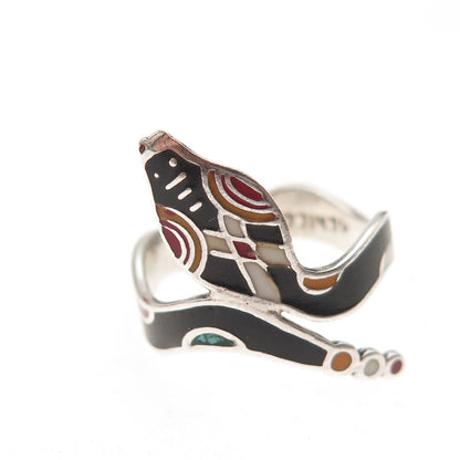 925 Sterling Silver Vintage Mexico Enamel Snake Ring Size 6.5