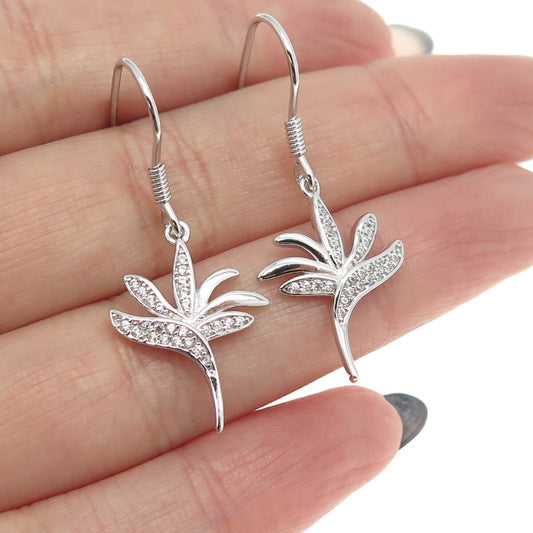 925 Sterling Silver Round-Cut C Z Hawaiian Bird of Paradise Dangling Earrings