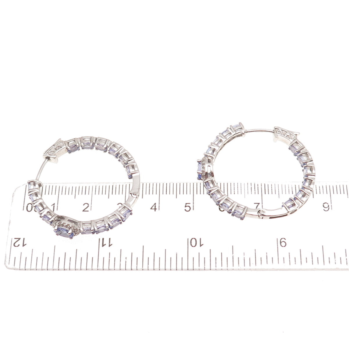 D'Joy 925 Sterling Silver Real Tanzanite White Topaz In & Out Hoop Earrings