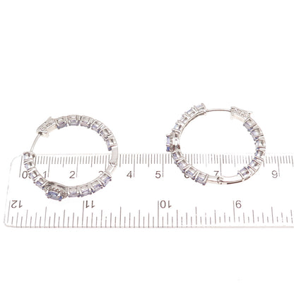 D'Joy 925 Sterling Silver Real Tanzanite White Topaz In & Out Hoop Earrings