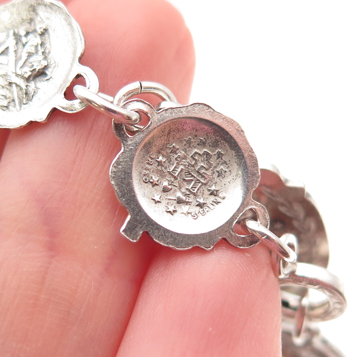 Creed 925 Sterling Silver Antique Art Deco St. Mary Rose Charm Bracelet 6.75"