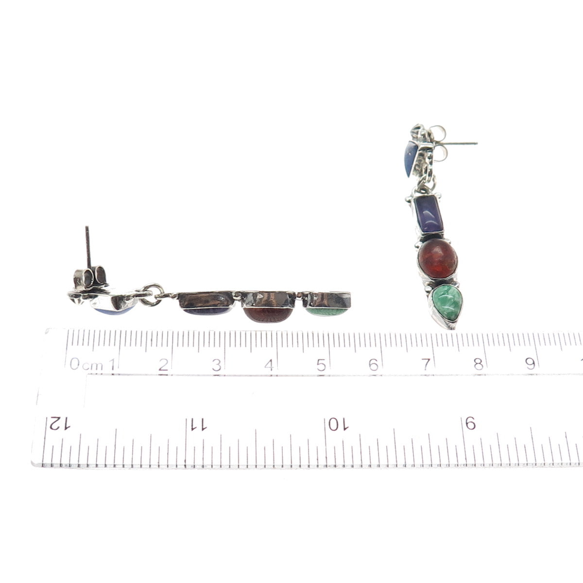 Roie Jaque Navajo Old Pawn 925 Sterling Turquoise Lapis Amber Amethyst Earrings