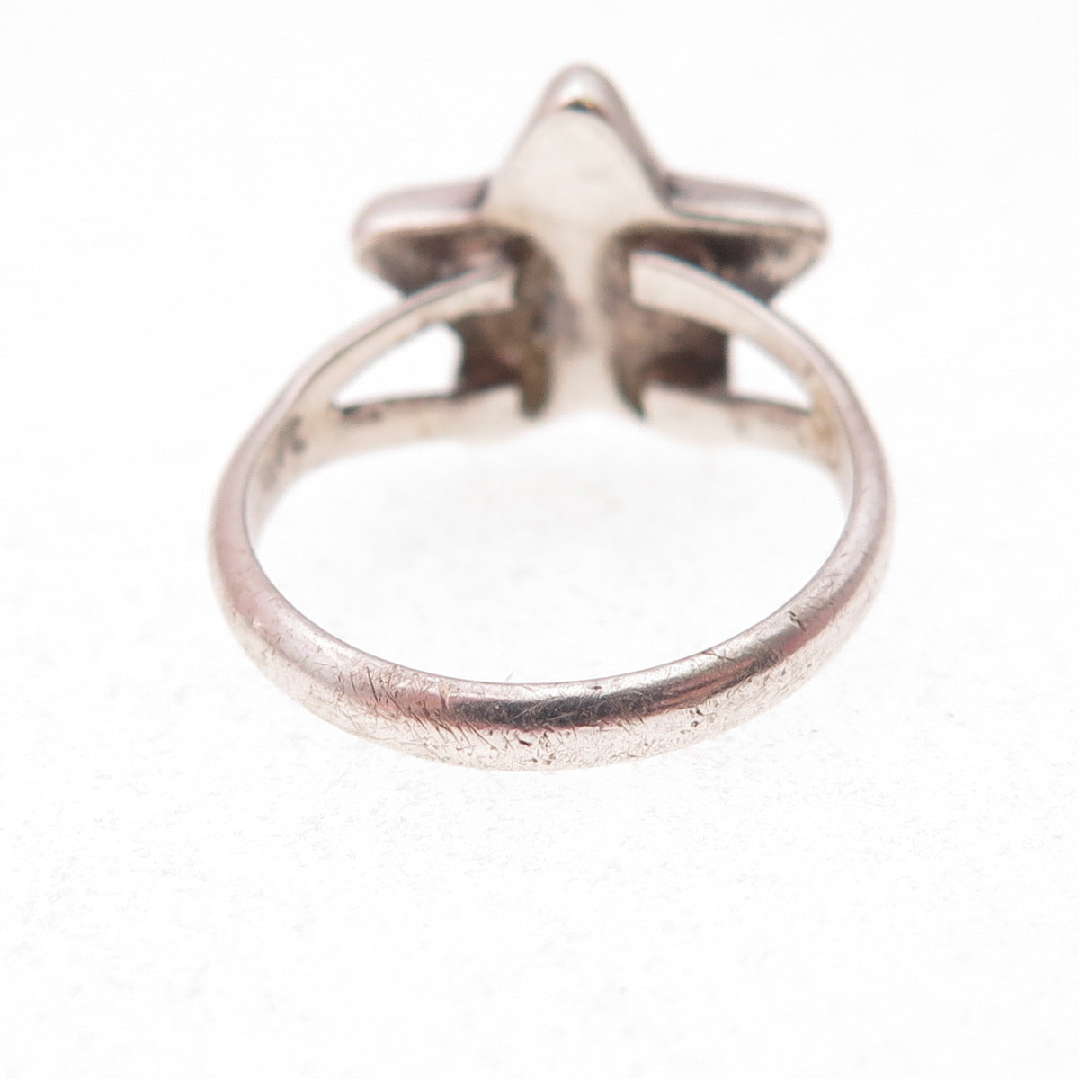 Old Pawn 925 Sterling Silver Vintage Turquoise Inlay Star Tribal Ring Size 4.75