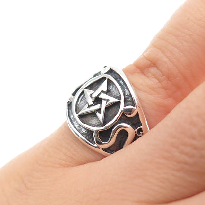 925 Sterling Silver Vintage Pentagram Oxidized Biker Ring Size 5.5
