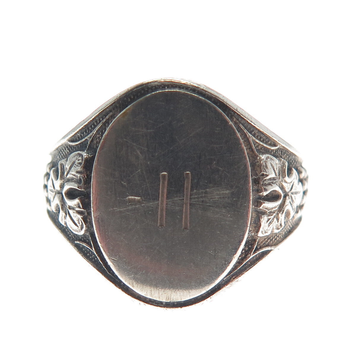 925 Sterling Silver Vintage Grape Oxidized Engraved Signet Ring Size 11.75