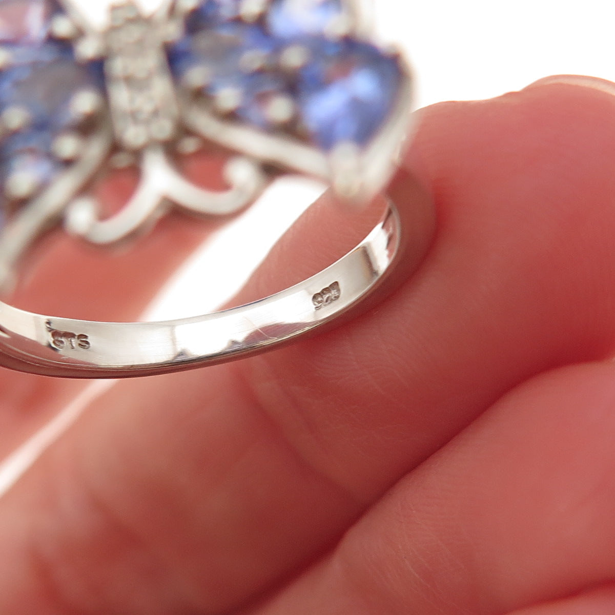 Chuck Clemency 925 Sterling Silver Real Tanzanite Topaz Butterfly Ring Size 8.25