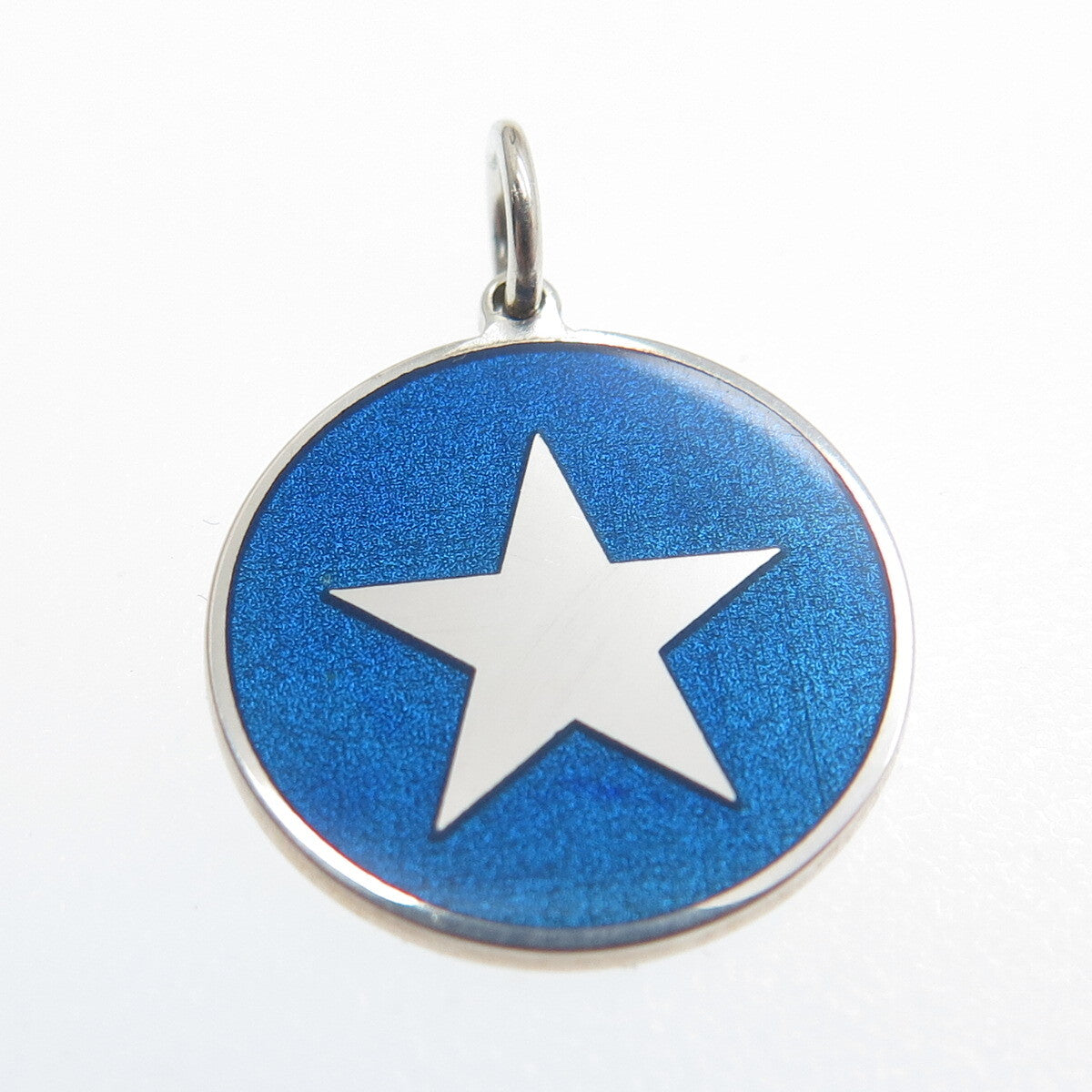 925 Sterling Silver Blue Enamel Star Round Tag Minimalist Charm Pendant