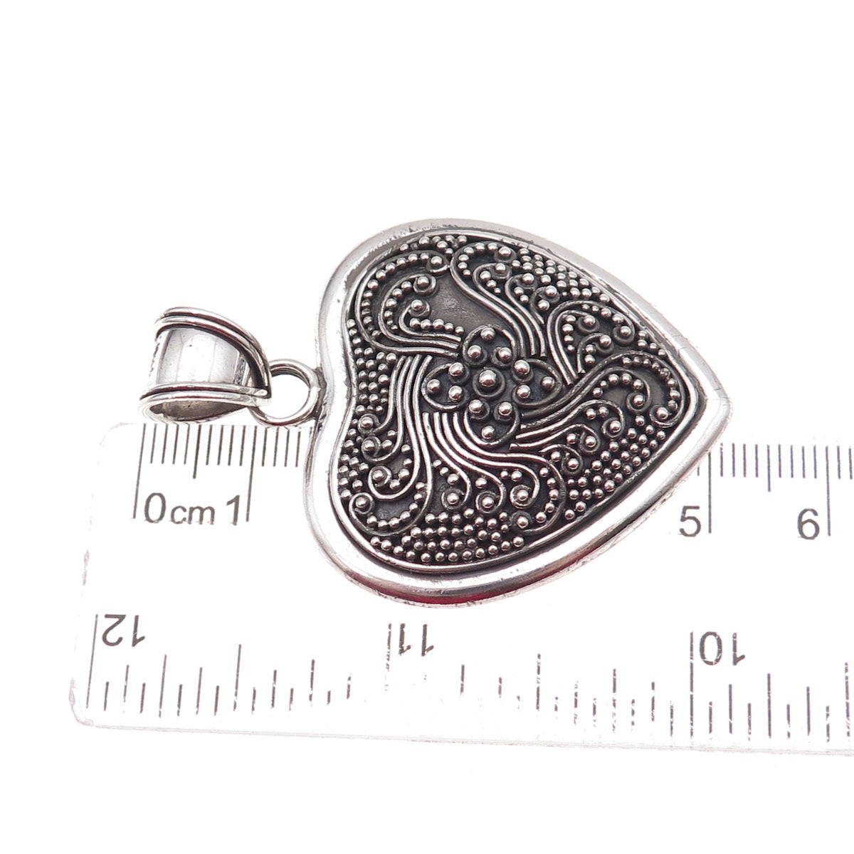 Suarti Bali 925 Sterling Silver Vintage Granulated Floral Heart Oxidized Pendant