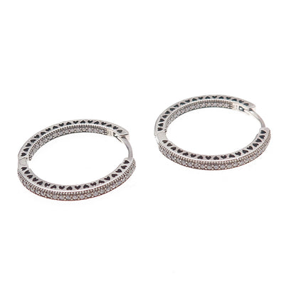 Pandora 925 Sterling Silver C Z Hearts In & Out Hoop Earrings