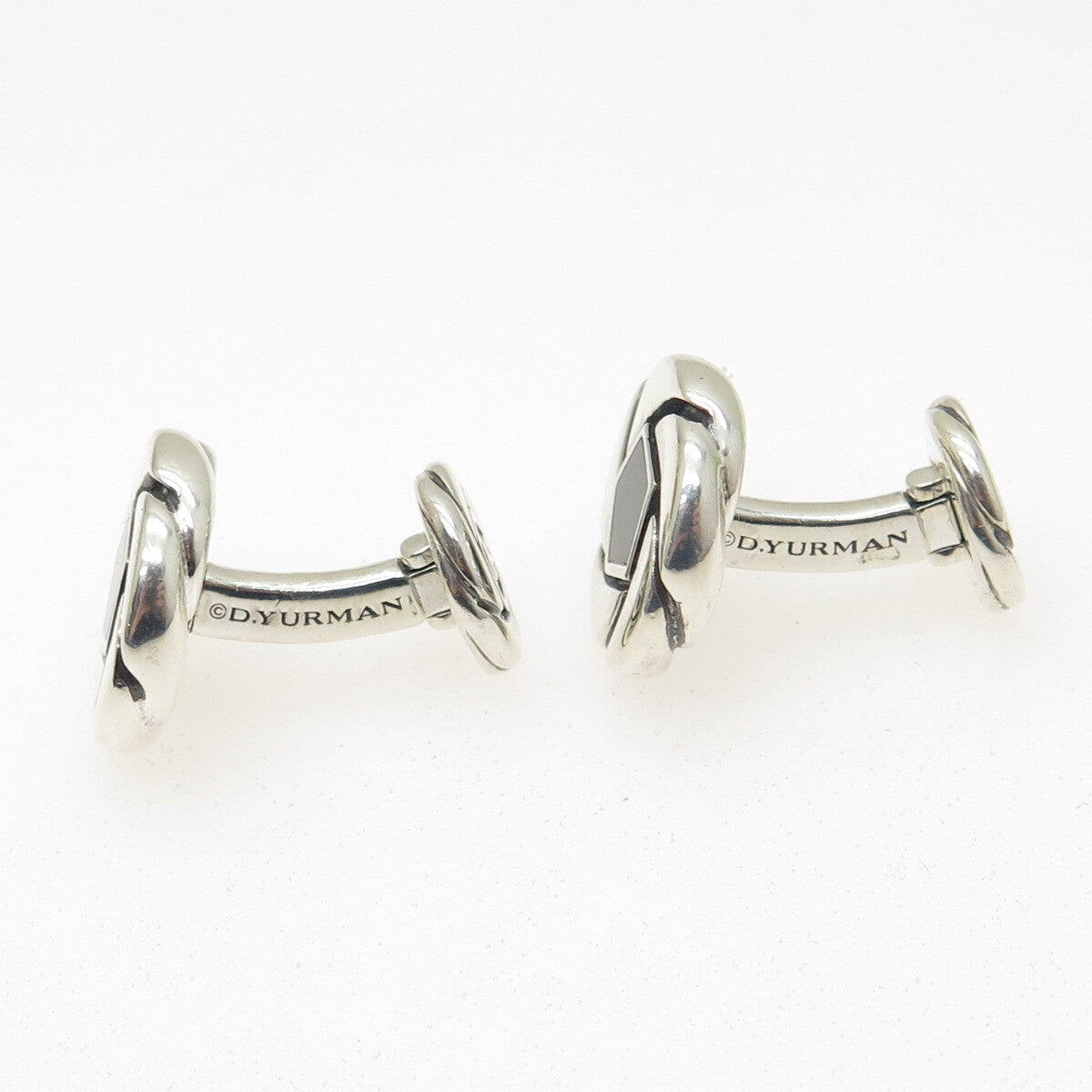 DAVID YURMAN 925 Sterling Silver Real Black Onyx Floral Cufflinks