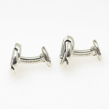 DAVID YURMAN 925 Sterling Silver Real Black Onyx Floral Cufflinks