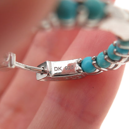 925 Sterling Silver Real Tyrone Turquoise In & Out Hoop Earrings