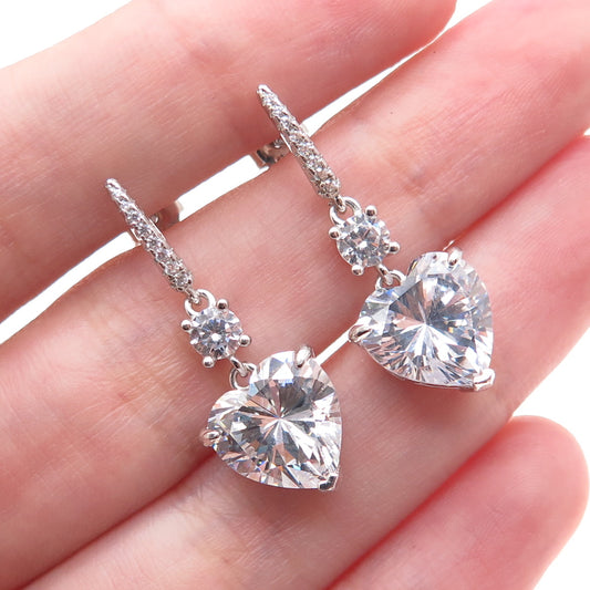 SC SAM C. 925 Sterling Silver Round & Heart-Cut C Z Dangle Earrings