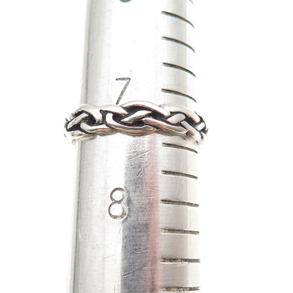 925 Sterling Silver Vintage Celtic Knot Braided Oxidized Band Ring Size 7.5