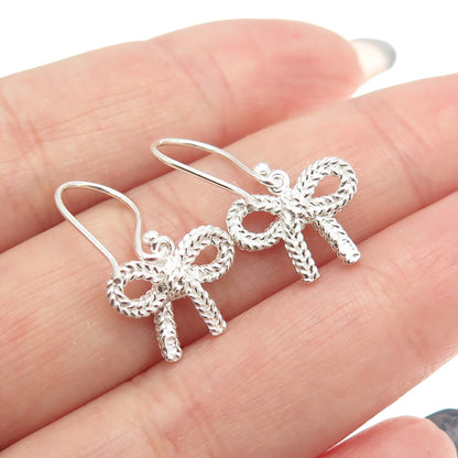 925 Sterling Silver Bow Dangling Earrings