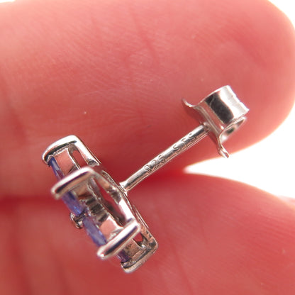 Chuck Clemency 925 Sterling Silver Real Marquise-Cut Tanzanite Stud Earrings