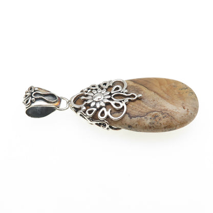DOUG PAULUS 925 Sterling Silver Vintage Real Jasper Flower Pendant