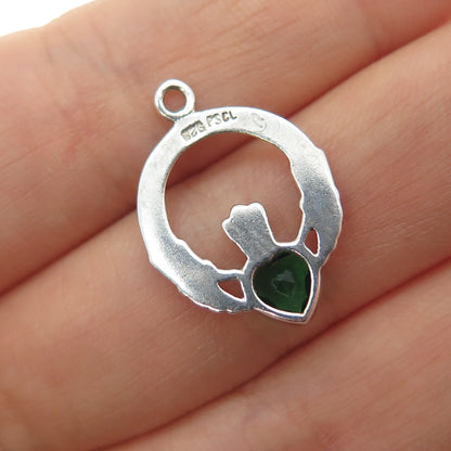 PETER STONE Sterling Vintage Real Chrome Diopside Irish Claddagh Mini Pendant
