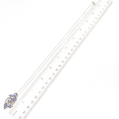 Chuck Clemency 925 Sterling Silver Real Tanzanite White Topaz Chain Necklace 20"