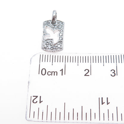 925 Sterling Silver Round-Cut C Z Peace Bird Mini Charm Pendant