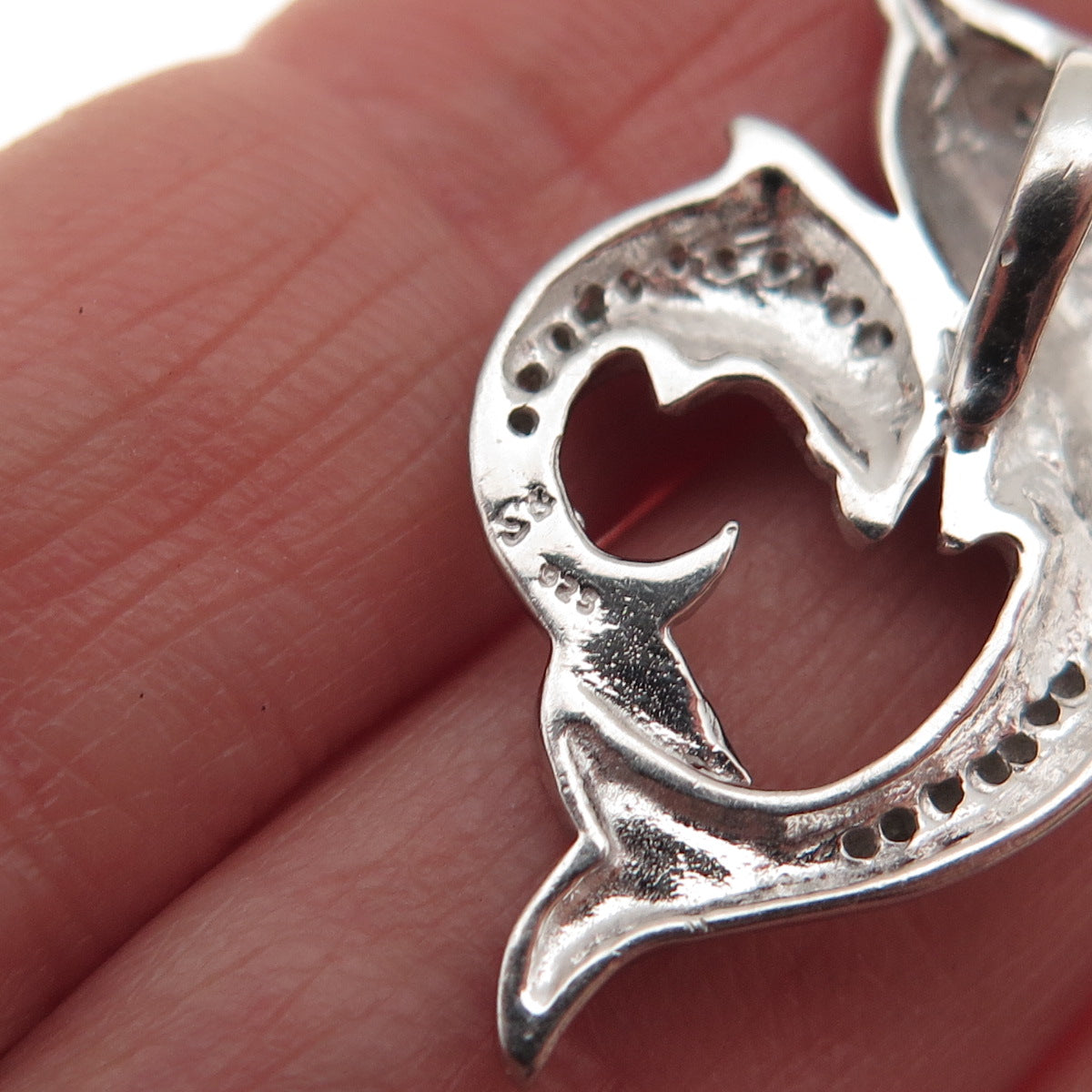 925 Sterling Silver Real Diamond Mom & Child Dolphin Slide Charm Pendant
