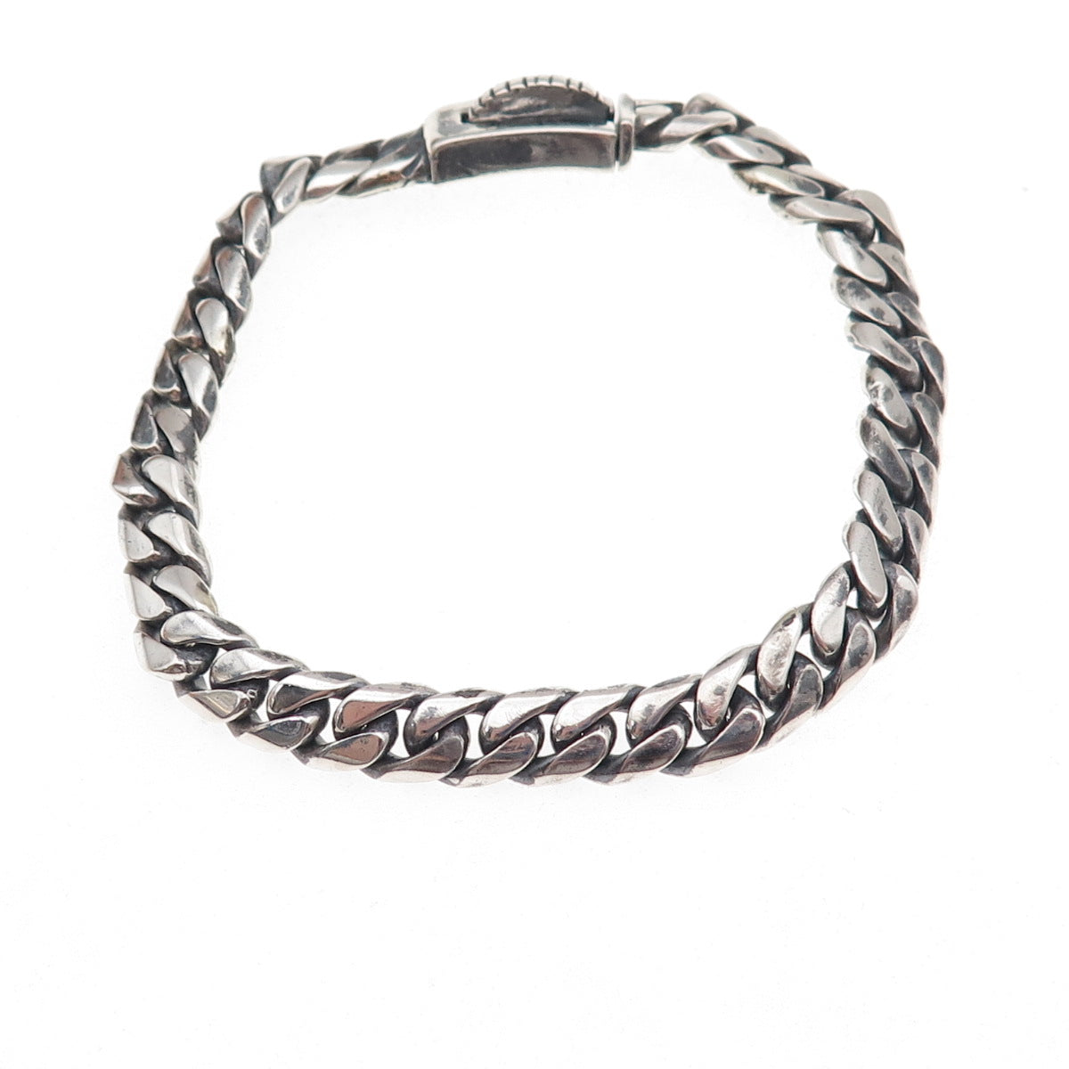 925 Sterling Silver Vintage Mexico Cuban Link Oxidized Bracelet 7"