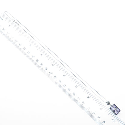 925 Sterling Silver Real Emerald-Cut Amethyst & C Z Box Chain Necklace 18"