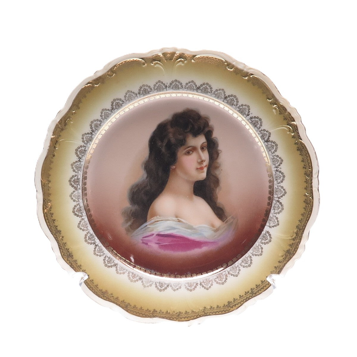 CARLSBAD China Antique Austria Portrait Hand Painted Porcelain Cabinet Plate