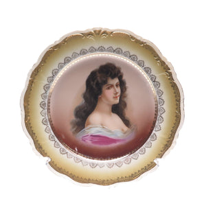 CARLSBAD China Antique Austria Portrait Hand Painted Porcelain Cabinet Plate