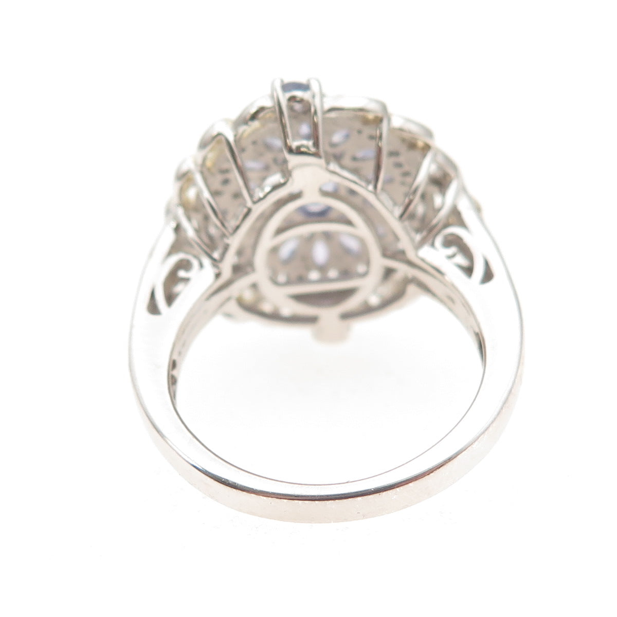 Chuck Clemency 925 Sterling Silver 2-Tone Real Tanzanite Floral Ring Size 8.25