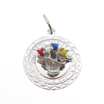 FORSTNER 925 Sterling Silver Vintage Glass "To Mother" Floral Basket Pendant