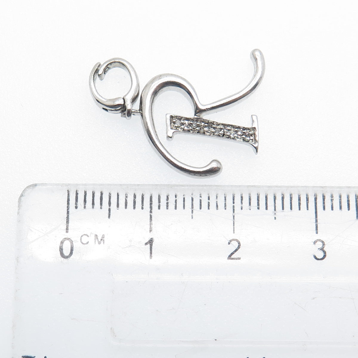 925 Sterling Silver Real Round-Cut Diamond Letter "R" Charm Pendant