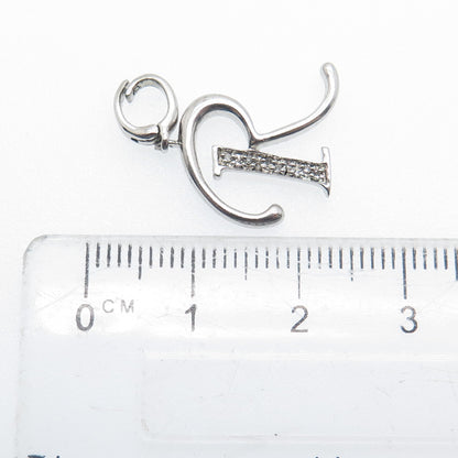 925 Sterling Silver Real Round-Cut Diamond Letter "R" Charm Pendant