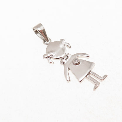 925 Sterling Silver Round-Cut C Z Girl Articulated Charm Pendant