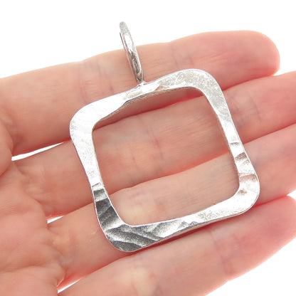 925 Sterling Silver Vintage RN Modernist Hammered Square Charm Pendant