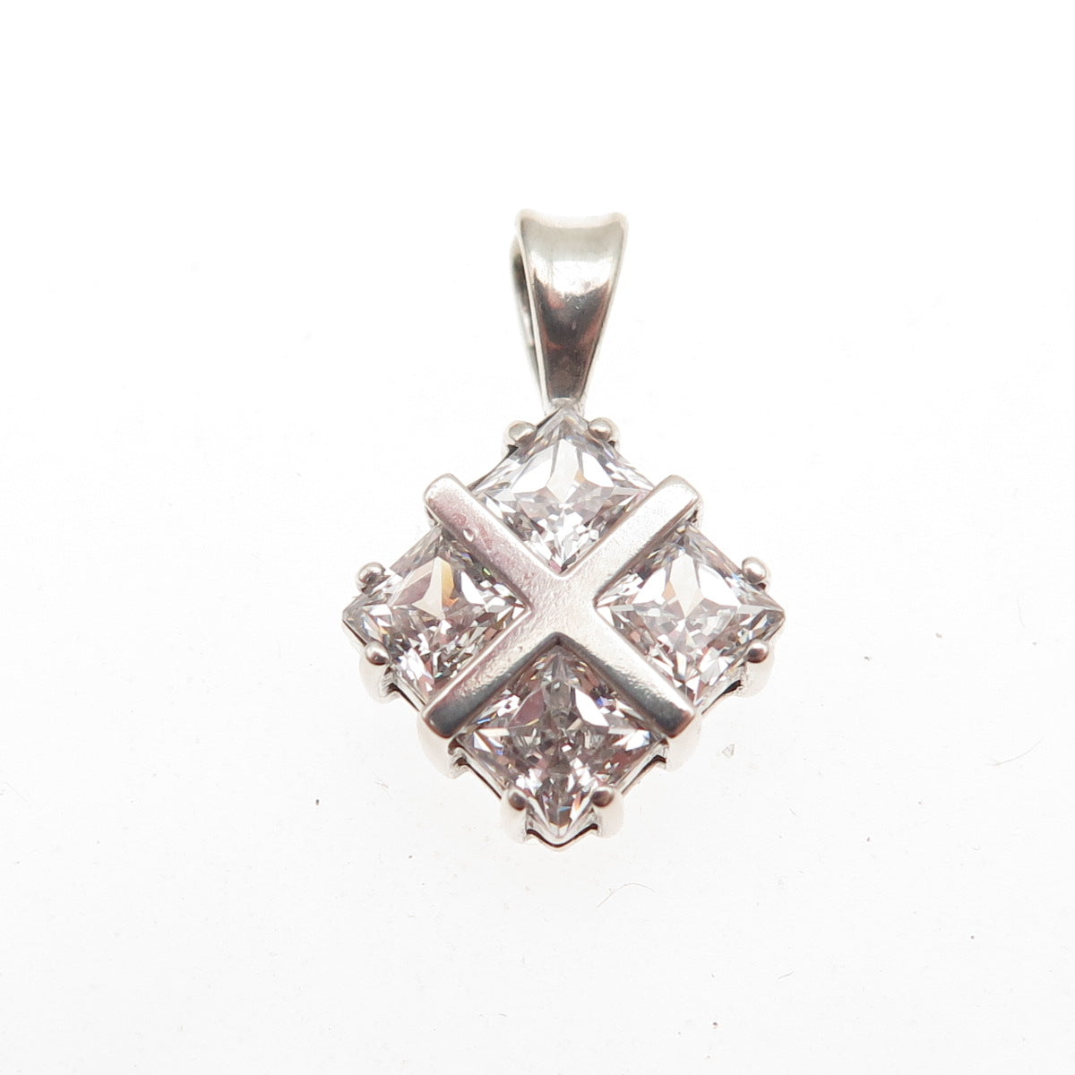 925 Sterling Silver Princess-Cut C Z Mini Charm Pendant