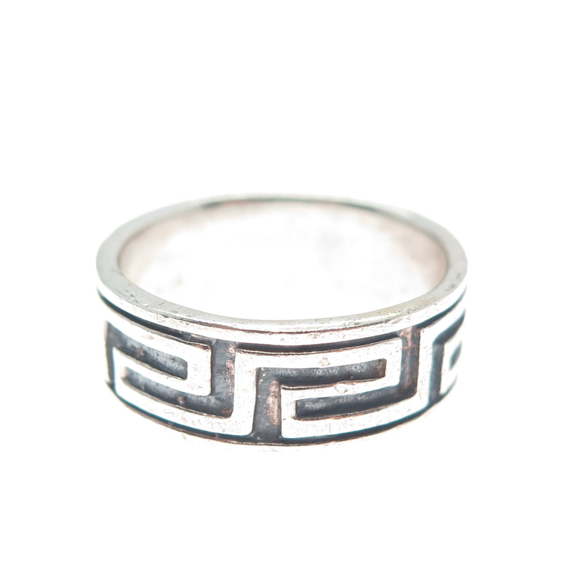 925 Sterling Silver Vintage Greek Key Oxidized Band Ring Size 6