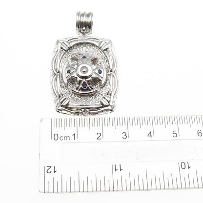 JOLUSA 925 Sterling Silver Real Round-Cut Sapphire Cross Pendant