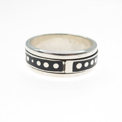 925 Sterling Silver Vintage Mexico Enamel Rotating Dotted Band Ring Size 15