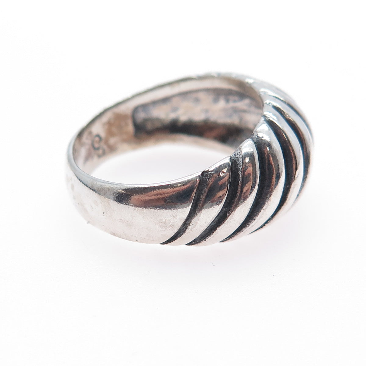 925 Sterling Silver Vintage Mexico Modernist Ribbed Oxidized Ring Size 8.5