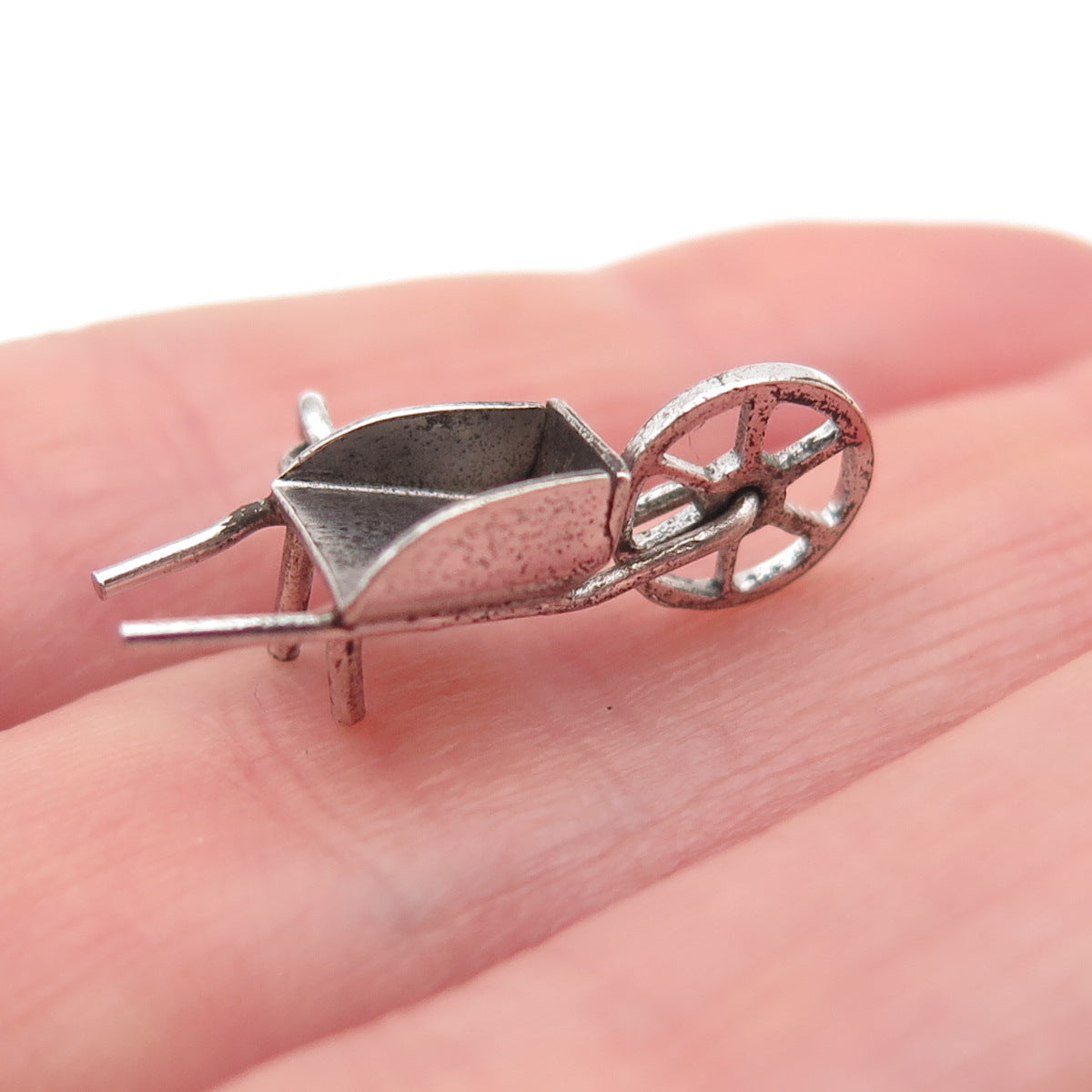 925 Sterling Silver Antique Art Deco Wheeled Cart Movable 3D Mini Charm Pendant