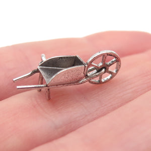 925 Sterling Silver Antique Art Deco Wheeled Cart Movable 3D Mini Charm Pendant