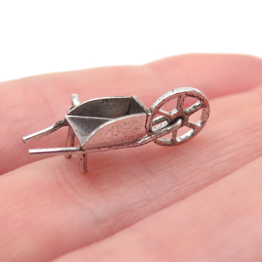 925 Sterling Silver Antique Art Deco Wheeled Cart Movable 3D Mini Charm Pendant