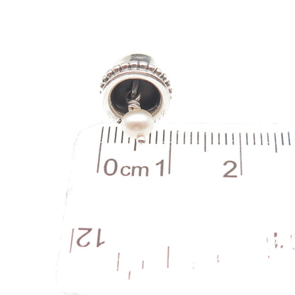 Pandora 925 Sterling Silver Real Pearl Wedding Bell Slide Bead Charm Pendant