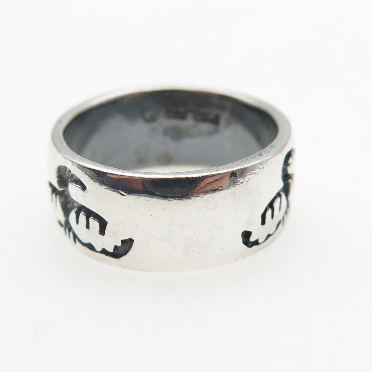 Peter Stone 925 Sterling Silver Vintage Tribal Bird Oxidized Band Ring Size 6.5