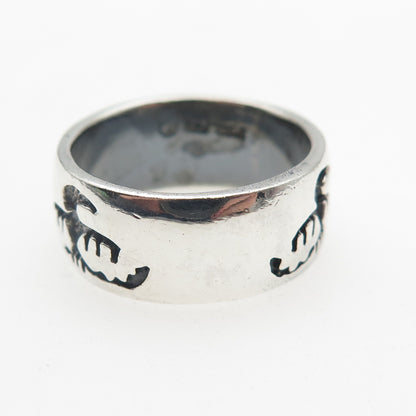 Peter Stone 925 Sterling Silver Vintage Tribal Bird Oxidized Band Ring Size 6.5