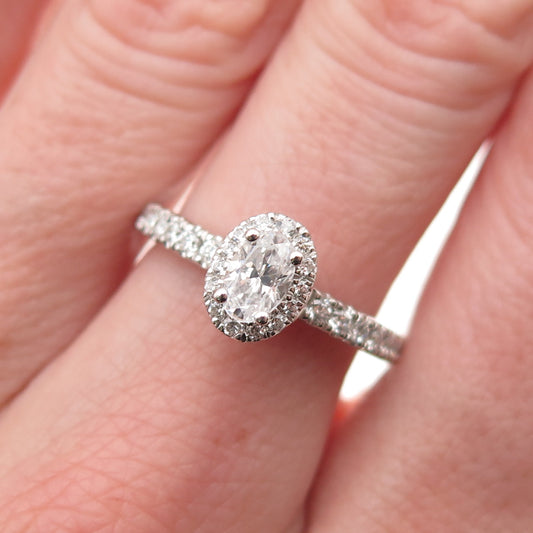 Vera Wang 925 Sterling Silver Lab-Created Sapphire & C Z Engagement Ring Size 7