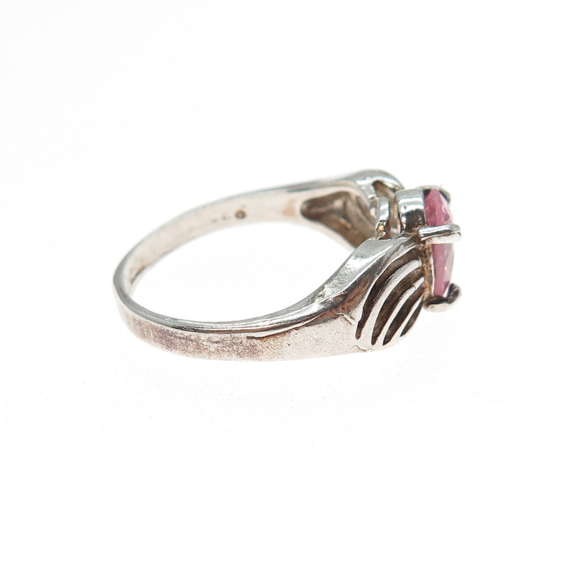 925 Sterling Silver Vintage Oval-Cut Pink C Z Modernist Ring Size 7