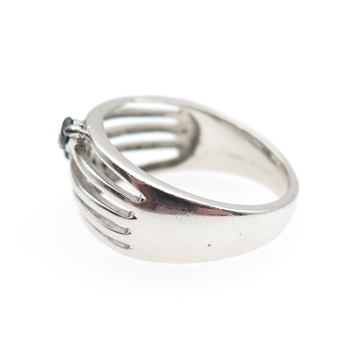 925 Sterling Silver Real Round-Cut Black Spinel Multi-Row Ring Size 7.5