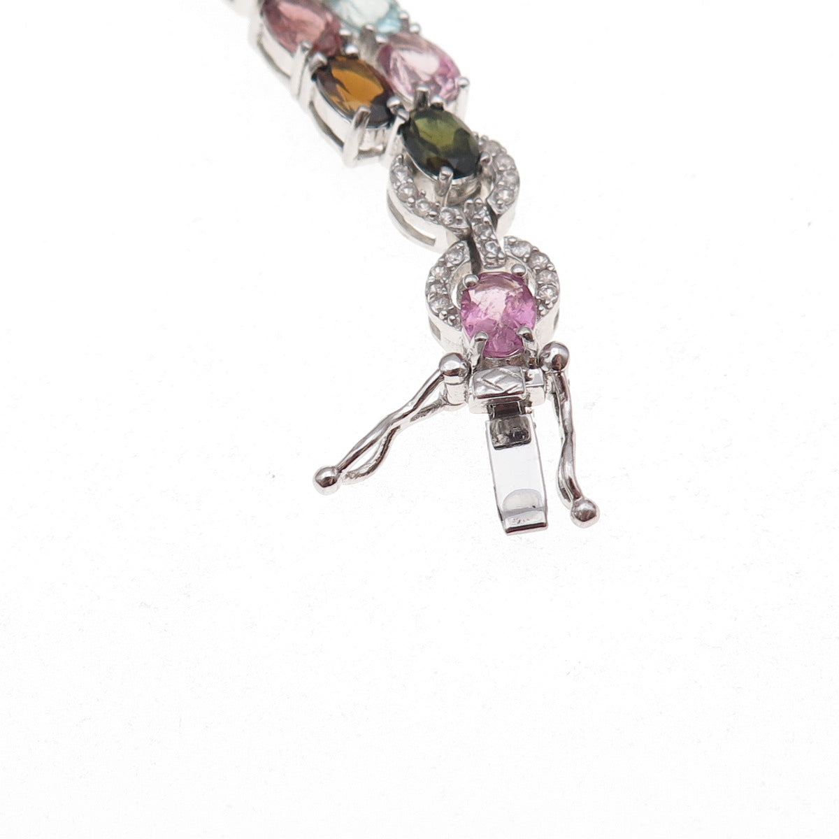 925 Sterling Silver Real Multi-Color Tourmaline & White Topaz Bracelet 7.25"